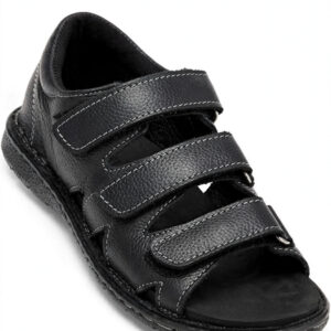 NanaFlips Original Leather Ortho & Diabetic Sandals for Ladies, Pregnancy Care Footwear  - Soft PU Sole, Adjustable Velcro, Foot Pain Relief - Black